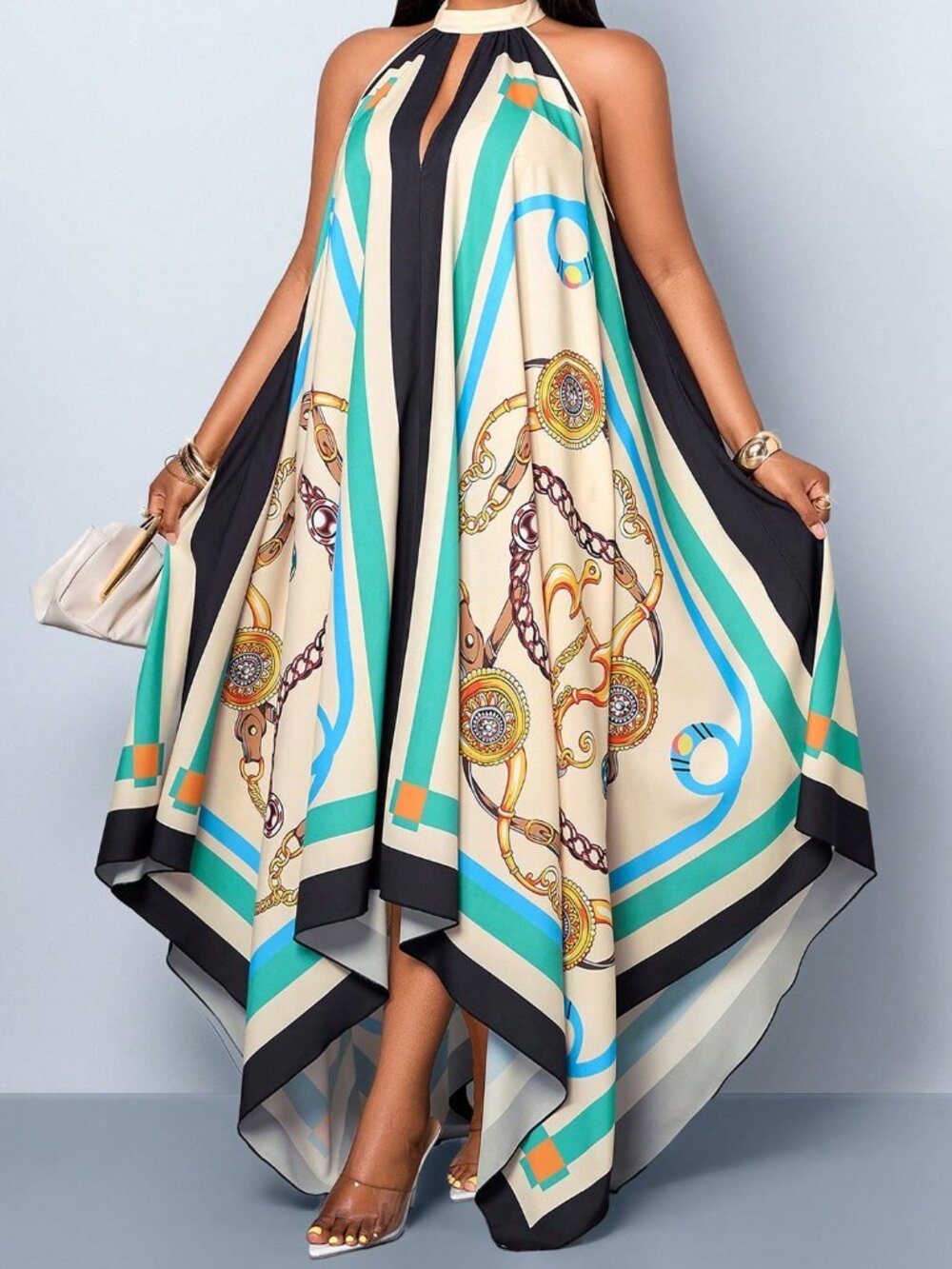 Boho Multicolor Women's Plus Size Tropical Vacation Long Dress - Picture 3 of 7